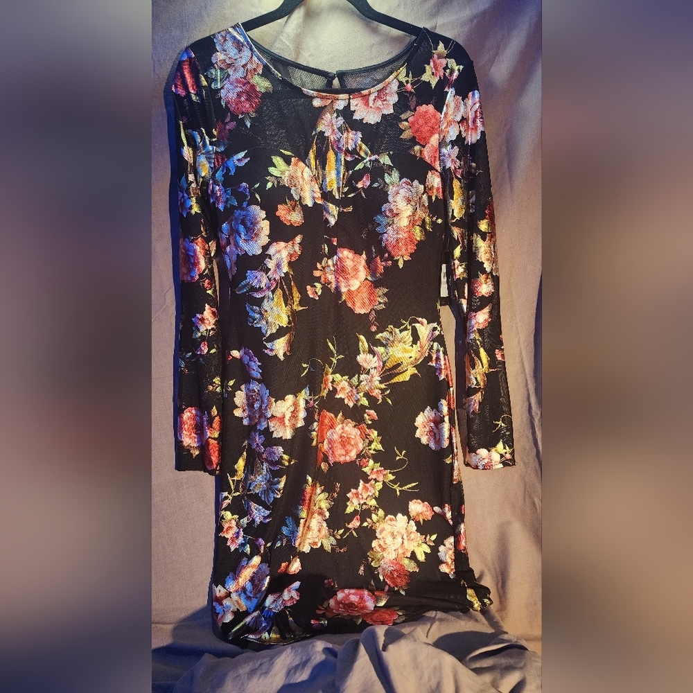 GUESS black floral body-con dress
